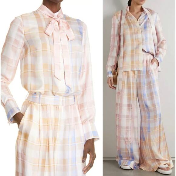 Zimmermann Dancer Checkered Neck Tie Pastel Ombré Blouse size US 4 - Picture 1 of 11